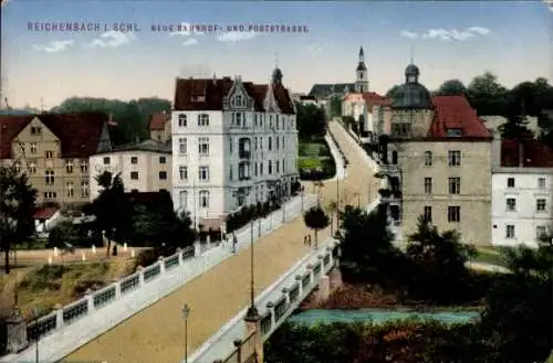 Ak Reichenbach Schlesien, Neue Bahnhof- u. Poststraße