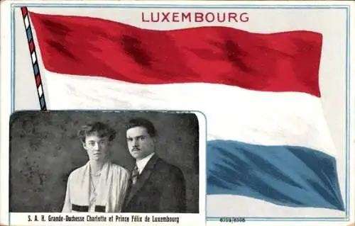 Ak Luxembourg, S.A.R. Grande-Duchesse Charlotte et Prince Félix de Luxembourg, Portrait, Fahne