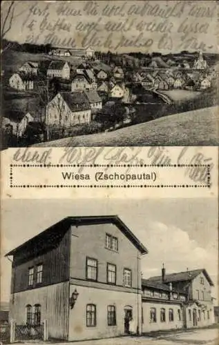 Ak Wiesa Kamenz in der Lausitz, Postkarte mit Landschaftsansicht, Häuseransicht, Ortstext: Wie...