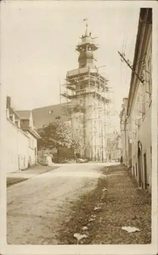 Foto Ak Scheibenberg im Erzgebirge, Kirche mit Baugerüst