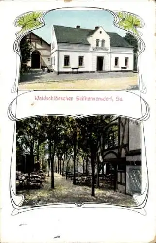 Jugendstil Ak Seifhennersdorf in der Oberlausitz Sachsen, Waldschlösschen, Garten mit Tischen