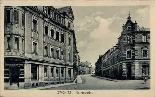 Ak Zwönitz im Erzgebirge Sachsen, Straßenansicht, Marktstraße, historische Gebäude, Chemnitzer...