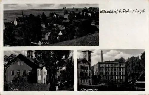 Ak Witzschdorf Gornau im Erzgebirge, Schule, Nähfabrik, Panorama