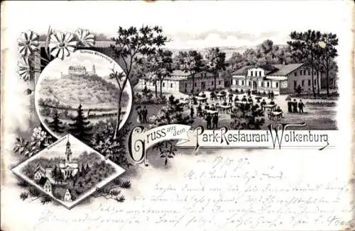 Litho Wolkenburg an der Mulde Limbach Oberfrohna Sachsen, Park-Restaurant, Schloss