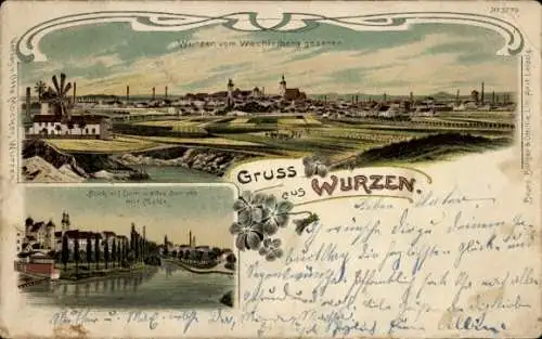 Litho Wurzen in Sachsen, Panorama vom Wachtelberg aus, Dom