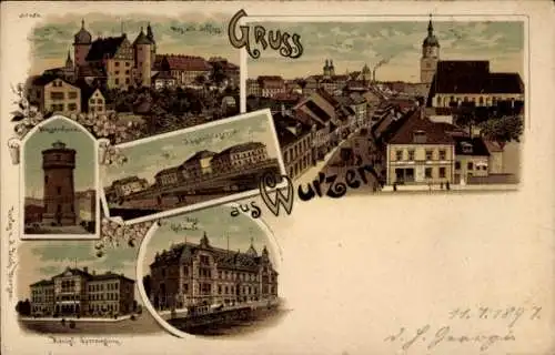 Litho Wurzen in Sachsen, Jäger-Kaserne, Kgl. Gymnasium, Post