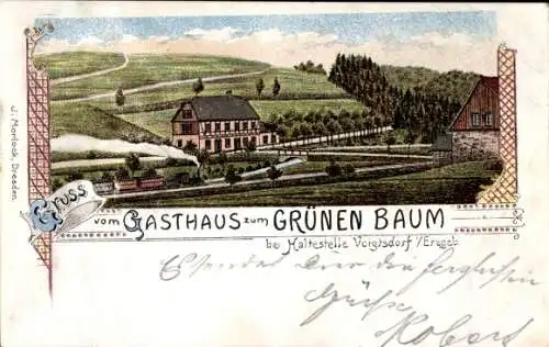 Litho Voigtsdorf Erzgebirge, Gasthaus Zum grünen Baum