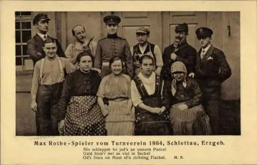 Ak Schlettau im Erzgebirge, Max Rothe Spieler vom Turnverein 1864, Gruppenbild