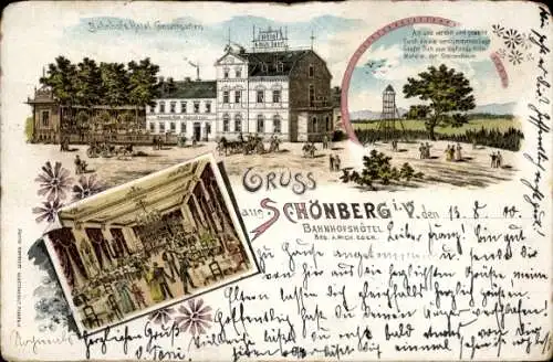 Litho Schönberg am Kapellenberg Bad Brambach, Bahnhofshotel