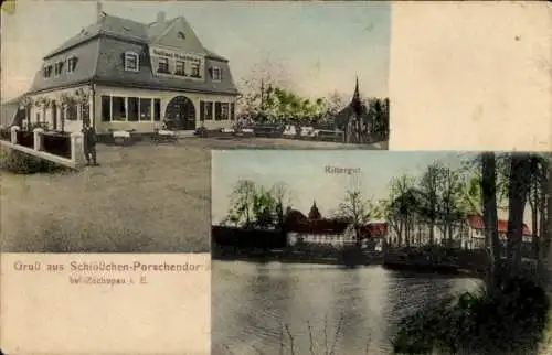 Ak Schlößchen Porschendorf Amtsberg im Erzgebirge, Gasthaus Hindenburg, Rittergut