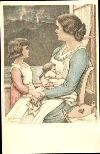 Ganzsachen Künstler Ak Schweiz, Mutter mit Kindern, Bundesfeier 1924