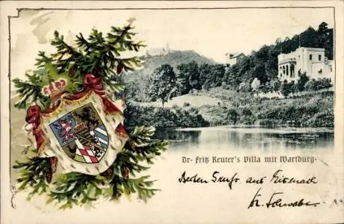 Wappen Ak Eisenach in Thüringen, Blick auf die Wartburg von Osten