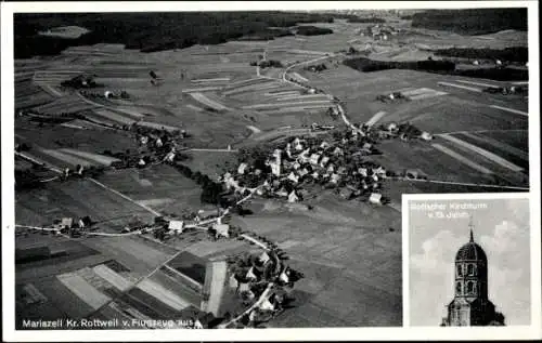 Ak Mariazell Eschbronn im Schwarzwald, Gotischer Kirchturm, Fliegeraufnahme