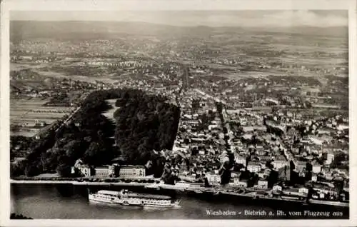 Ak Biebrich am Rhein Wiesbaden, Fliegeraufnahme