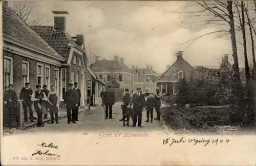 Ak Scheemda Oldambt Groningen, Straßenpartie, Männer, Häuser