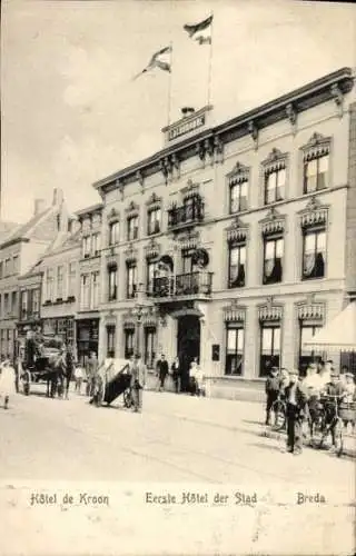 Ak Breda Nordbrabant, Hotel de Kroon, Kutsche, Radfahrer