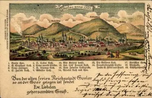 Ak Goslar am Harz, Gesamtansicht 1523