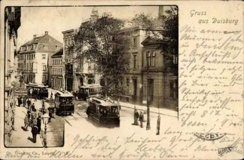 Ak Duisburg im Ruhrgebiet, Straßenbahn, Möbelfabrik Hübner