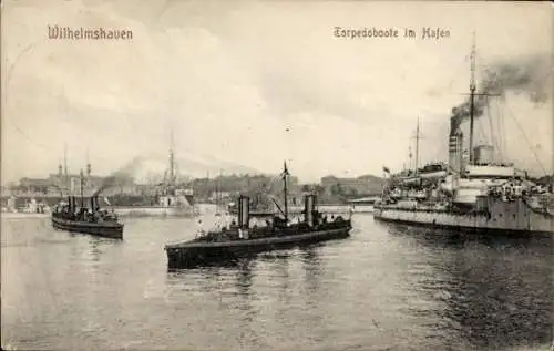 Ak Wilhelmshaven an der Nordsee, Torpedoboote im Hafen