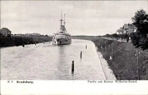 Ak Deutsches Kriegsschiff, Linienschiff im Kaiser Wilhelm Kanal bei Rendsburg, Kaiserliche Marine