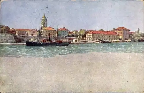 Künstler Ak Zadar Zara Kroatien, Die alte Riva, Hafen, Dampfschiff