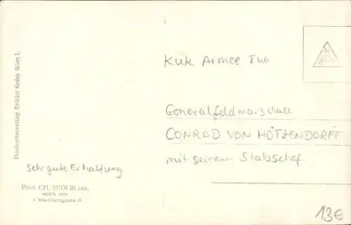 Ak Generalstabschef Conrad von Hötzendorf mit seinem Stabschef, Kuk Armee, 1. WK