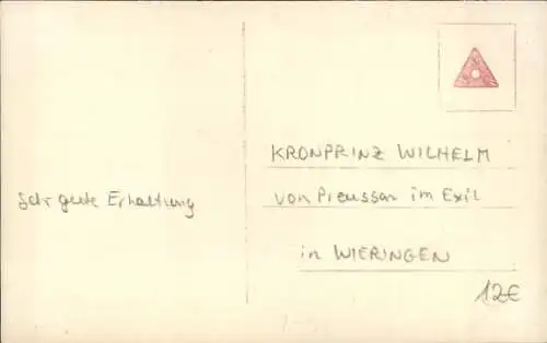 Ak Kronprinz Wilhelm von Preußen, Im Exil in Wieringen, Liersch 7984