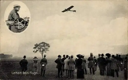 Ak Latham beim Fluge, Flugplatz, Zuschauer