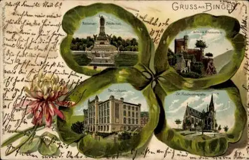Präge Litho Bingen am Rhein, Nationaldenkmal, Schloss Rheinstein, Technikum, St. Rochuskapelle