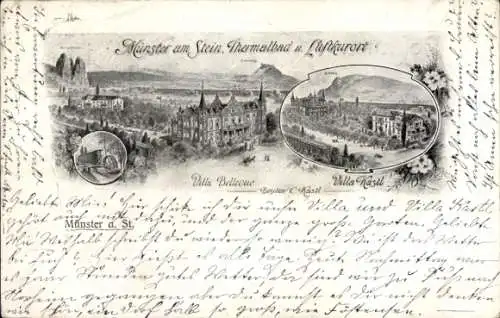 Ak Bad Münster am Stein Bad Kreuznach an der Nahe, Thermalbad, Villa Bellevue, Villa Kastl