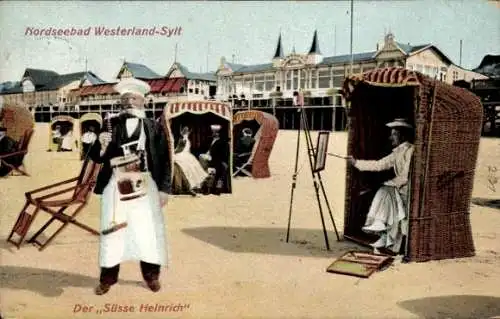 Ak Westerland auf Sylt, Der Süße Heinrich, Strand