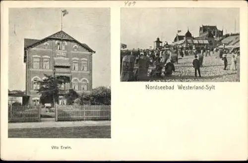 Ak Westerland auf Sylt, Villa Erwin, Strand