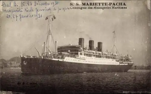 Ak Schiff SS Mariette-Pacha, Messageries Maritimes