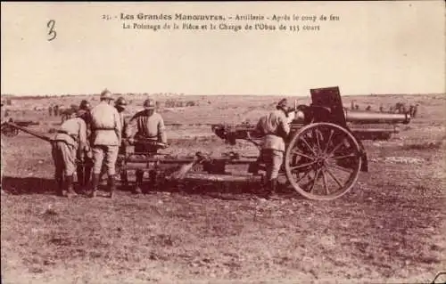 Foto Ak französische 155mm Artillerie im Manöver