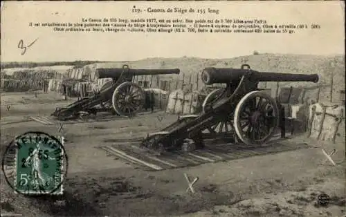 Foto Ak französische Belagerungs Artillerie, 155cm