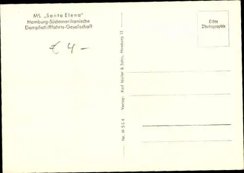 Ak Dampfer MS Santa Elena, Salon, HSDG