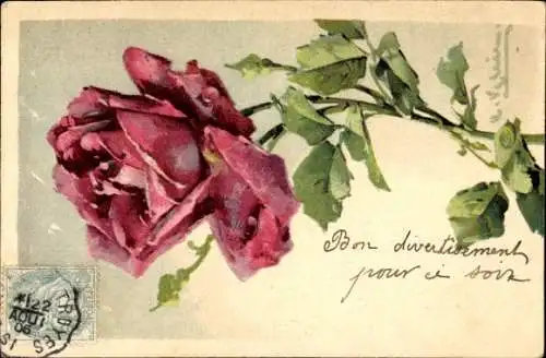 Präge Litho Klein, C., Blühende Rose