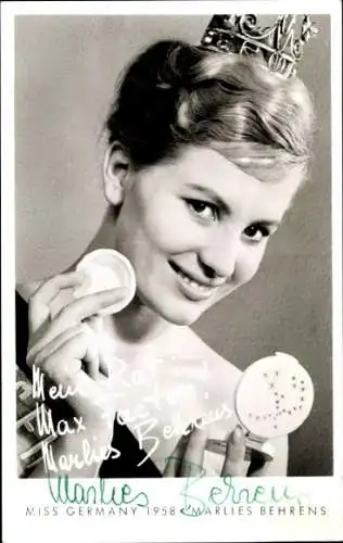 Ak Miss Deutschland 1958 Marlies Behrens, Werbung, Max Factor Hollywood, Kosmetika