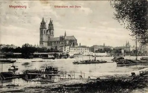 Ak Magdeburg an der Elbe, Elbansicht mit Dom