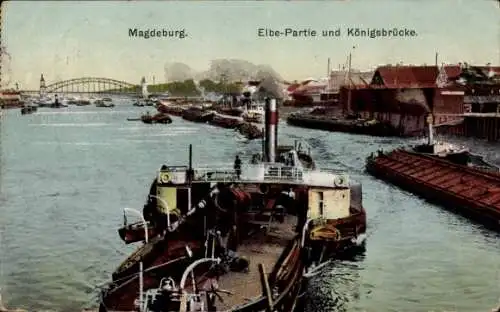 Ak Magdeburg an der Elbe,  Elbe-Partie und Königsbrücke