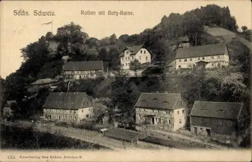 Ak Oberrathen Rathen an der Elbe Sächsische Schweiz, Sächs. Schweiz. Rathen mit Burg-Ruine.