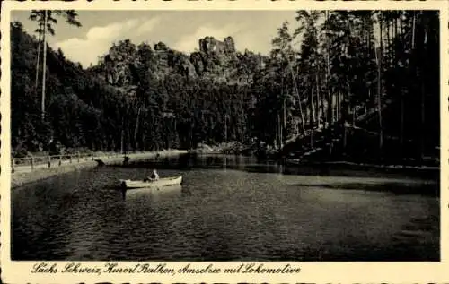 Ak Rathen an der Elbe Sächsische Schweiz, Amselsee, Lokomotive