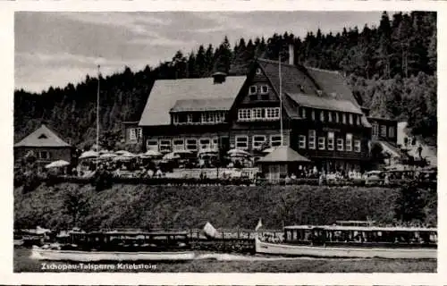 Ak Kriebstein Sachsen, Zschopau Talsperre, Mehrere Gebäude, ein großes Schiff, viele Menschen,...