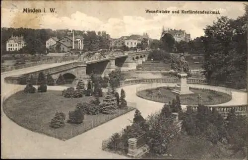 Ak Minden in Westfalen, Weserbrücke, Kurfürstendenkmal