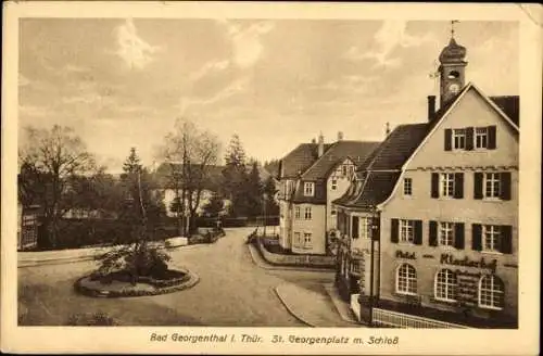 Ak Georgenthal in Thüringen,  St. Georgenplatz mit Schloss, Hotel Klosterhof