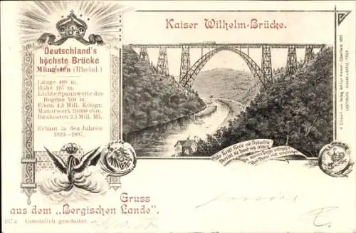 Ak Solingen im Bergischen Land, Müngstener Brücke, Kaiser Wilhelm Brücke bei Müngsten