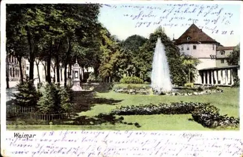 Ak Weimar in Thüringen, Blick auf den Karisplatz mit der Karlsquelle in Weimar