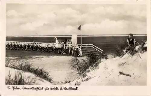 Ak Nordseebad Sankt Peter Ording, Dünendurchblick, Brücke, Sandbank, Junge