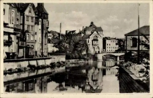 Ak Aue im Erzgebirge Sachsen, Blick von der Schillerbrücke auf die Mulde