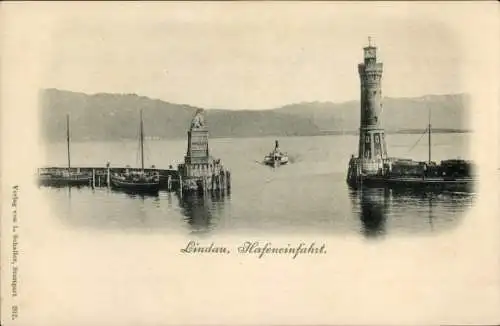 Ak Lindau am Bodensee Schwaben,  Hafeneinfahrt. Verlag von L. Schaller, Stuttgart 202.